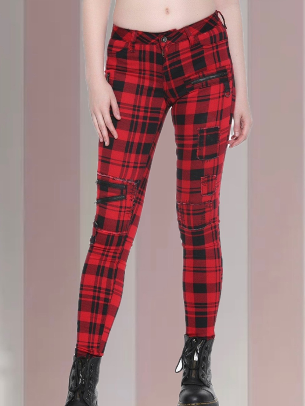 Black Heart Red/Black Plaid Goth Skinny Jeans